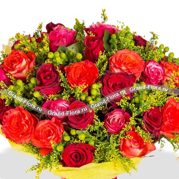 Оранжевые и красные розы - Пряный десерт